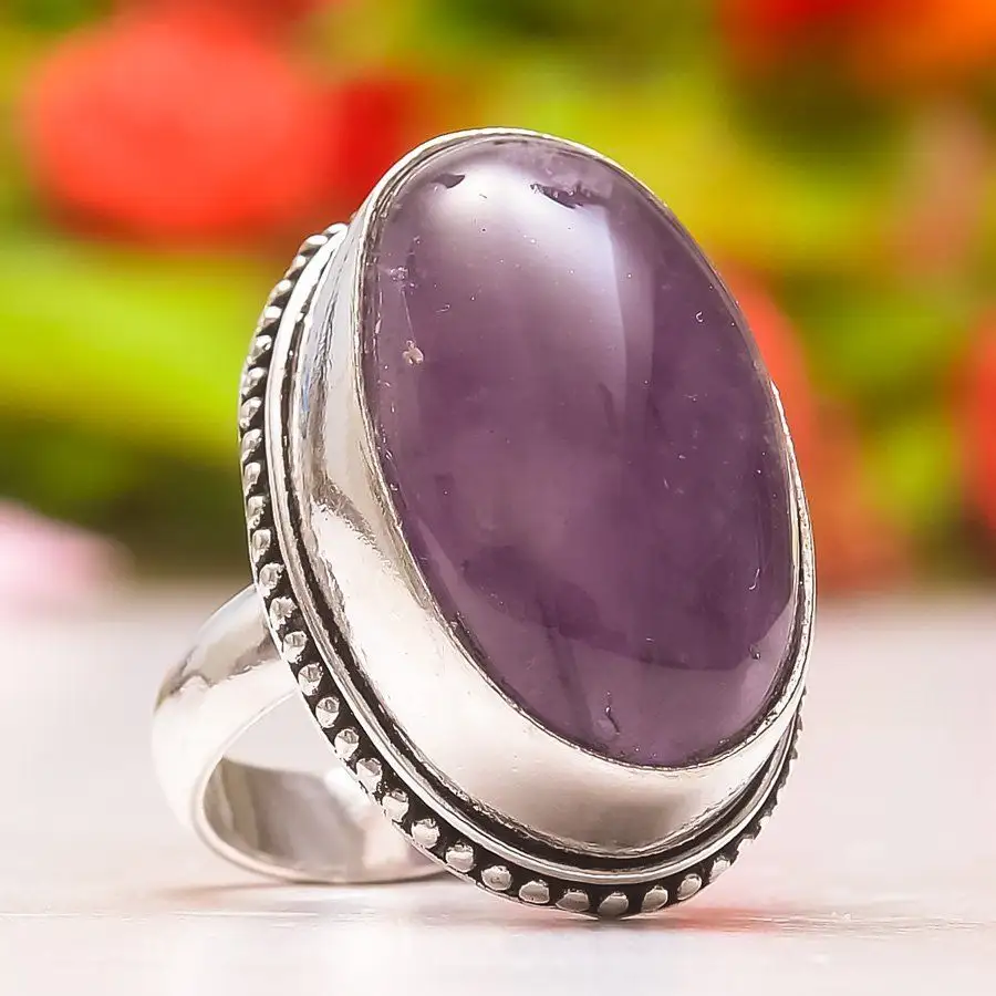 ENTICING AMETHYST SAGE HANDMADE ETHNIC .925 SILVER RING SIZE 6