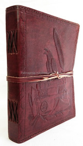 Cuaderno de oficina profesional personalizado de tamaño B5, diario de cuero hecho a mano genuino, diseño en relieve de cuervo marrón, térmica de alta calidad - Product Image 2