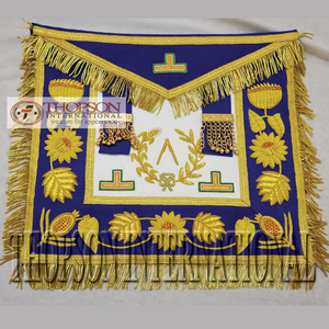 ผ้ากันเปื้อนสำหรับช่างก่ออิฐทองคำทำมือปักปกคอเสื้อด้วยริบบิ้นผ้าคอตตอนฟรีเมสันสำหรับงานเย็บปักถักร้อย - Product Image 2