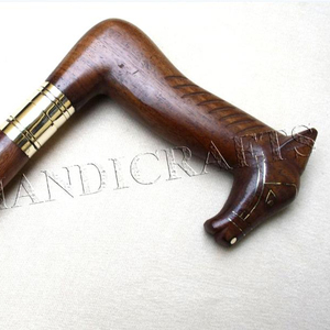 Bastón y lata de madera hechos a mano con mango de caballo de madera bastón de senderismo con punta de goma - Product Image 3