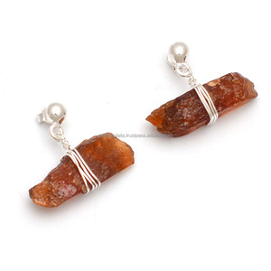 Genuine Citrine Rough Gemstone <b>Earring</b> 925 <b>Sterling</b> <b>Silver</b> <b>Stud</b> <b>Earring</b> Handmade Jewelry Wholesaler Manufacture BY Casa De Plata - Product Image 1