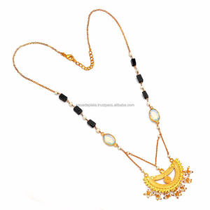 Collier romantique en argent Sterling 925 à la mode plaqué or multi-pierres précieuses Onyx pierre principale cadeau de fête de mariage pour femmes filles - Product Image 1