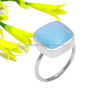 Anillo hecho a mano de Plata de Ley 925 Aqua Calcedonia piedra preciosa corte princesa de moda para regalo de fiesta de boda de aniversario - Product Image 1