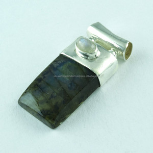 Pendentif antique en argent sterling 925 avec pierre de labradorite, charme 3 cm x 1,5 cm, 5,8 g, qualité extrême, unisexe - Product Image 3