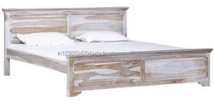 Lit double en bois massif rustique contemporain lavage blanc pour l'utilisation de meubles de maison - Product Image 2