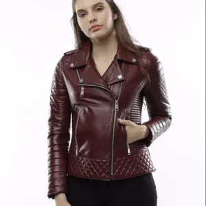 Quilted Women Red Leather Jacket 2018