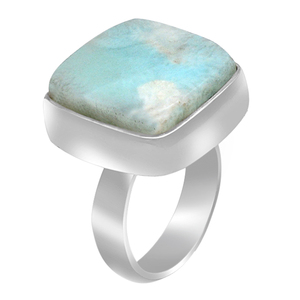 Square Cab Larimar Gemstone Plata de Ley 925 con anillo Chapado en plata Ajuste del bisel Anillo de moda para fiestas de regalo de boda. - Product Image 1