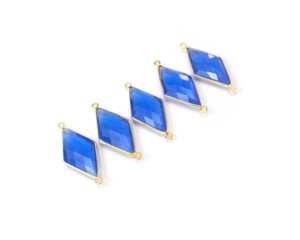 Lunette multi-pierres précieuses calcédoine bleue connecteur Boho plaqué or fait à la main pour la fabrication de bijoux lunette de lien de pierre de naissance - Product Image 5
