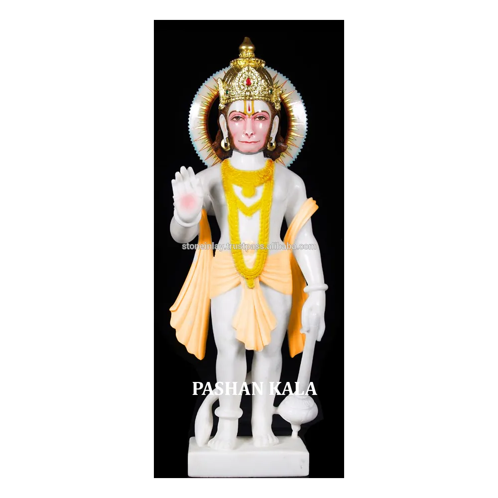 排他的な最も美しい耐久性のある純粋な白いマクラナ大理石プリント宗教的なヒンドゥー教の神サンカットモチャンハヌマンジ像