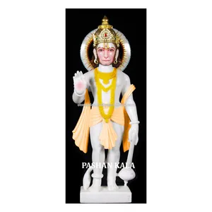 Exclusive Most Beautiful Durable Pure White Makrana Marble Printed Religious Hindu God Sankat Mochan Hanuman Ji Statue