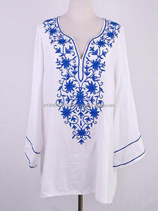 Última túnica informal elegante Bohemia para mujer bordado Floral Mini playa manga larga Sexy verano cintura Natural gran oferta de talla grande - Product Image 4