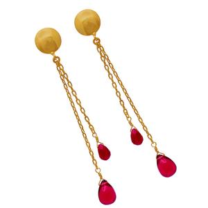925 Sterling <b>Silver</b> Gold Plated Ruby Tourmaline Quartz <b>Earring</b> with <b>Long</b> Hanging Chain Fashionable Wedding Party Accessory Gift - Product Image 3