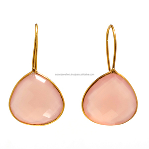 Boucles d'oreilles en calcédoine rose en argent Sterling 925, bijoux faits à la main, pierres précieuses, or, coquillage en argent - Product Image 1