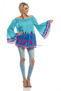 เสื้อเบลาส์ปักลายดอกไม้สไตล์โบฮีเมียนสำหรับผู้หญิงเสื้อเบลาส์ปักลายดอกไม้สไตล์จักรวรรดิ aari พู่ประดับด้วยพู่ขนาดพิเศษ - Product Image 2