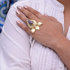 24k chapado en oro de moda amatista crudo, anillos de piedra para las mujeres - Product Image 2