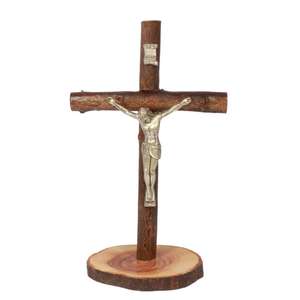 Cruz de corteza de madera de olivo De Pie Grande de Belén Crucifijo de estilo religioso para regalos de negocios - Product Image 1