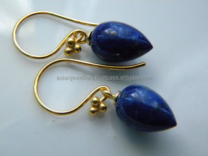 Boucles d'oreilles en argent Lapis Lazuli Or Vermeil Boucles d'oreilles en argent sterling 925 avec pierres précieuses Bijoux en argent faits à la main - Product Image 3