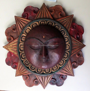 Best-Selling Handcrafted <b>Wooden</b> Sleeping Sun Wall Hanging Mask Religious Art Decoration Nepal Wholesale Price Perfect Gift Item - Product Image 2