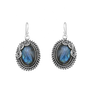 Boucles d'oreilles goutte de pierres précieuses en labradorite naturelle faites à la main en argent Sterling 925 plaqué rhodium bijoux vintage pour femmes pour les mariages - Product Image 1