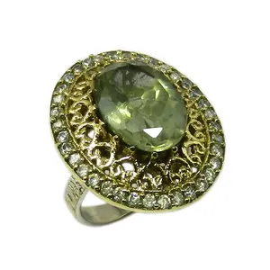 最热设计925纯银绿色紫水晶CZ多宝石戒指手工银饰品