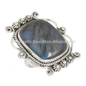 Resizable Unisex <b>Silver</b> Jewelry Natural Gemstone Blue Fire Labradorite <b>Eternity</b> Vermeil <b>Ring</b> Strong Flash for Wedding Occasions - Product Image 3