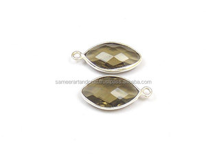 Quartz fumé 9x15mm plaqué or connecteur de lunette à facettes en forme de marquise fournisseur en gros pour la fabrication de bijoux - Product Image 5