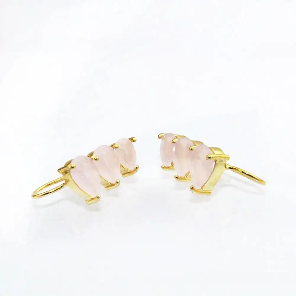 Pink Chalcedony Cuff Earring 24k Gold Plated Earring Wholesale Cuff Earring Jewelry India