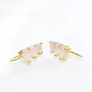 Pendiente de Calcedonia rosa, pendiente chapado en oro de 24 quilates, pendiente de puño, joyería India - Product Image 1