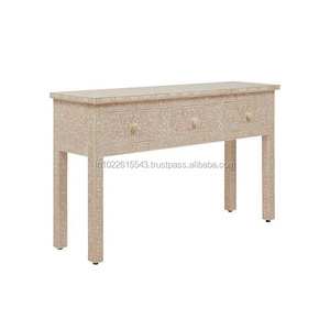 Luxury Bone Inlay <b>Console</b> Table with <b>Black</b> Wooden Legs Handmade Geometric Entryway Sofa Hall Accent Table Modern Home Furniture - Product Image 4