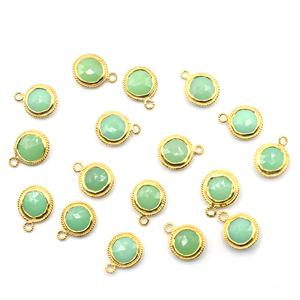 Colgantes de Plata de Ley con Bisel Chapado en Oro y Forma Redonda de Crisoprasa Calcedonia, Joyería Hecha a Mano - Product Image 4
