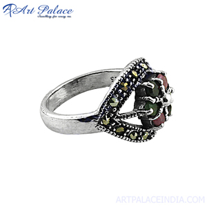 Esmeralda y rubí y pistola Metal y zafiro Último anillo de diseño floral Piedra preciosa imperial Anillo de plata 925 Anillo de piedras preciosas Esmeralda - Product Image 2