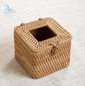 Boîte de rangement en papier rotin carré du Vietnam. Couvercle de boîte à mouchoirs en rotin - Product Image 2