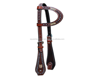 Casque de cheval de l'ouest en cuir véritable, casquette occidentale - Product Image 1