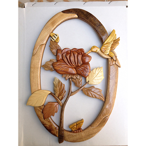Décoration murale en bois sculpté, incrustation de fleurs en bois, intarsia en bois, de haute qualité, vente chaude, provenant d'une usine vietnamienne pour les grossistes - Product Image 1