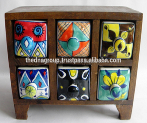 Commode en bois avec 6 tiroirs en céramique, naturelle, horizontale - Product Image 1