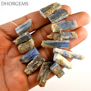 Perles brutes de cyanite bleue naturelle de haute qualité, 12-14 pouces, certifiées GIA, longs brins pour la fabrication de bijoux en gros - Product Image 3