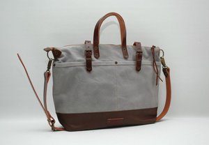 Sac en toile cirée avec fermeture éclair, fourre-tout en cuir, poignées, fermeture et fond, poche avant, couleur gris clair, lb 0053 - Product Image 6