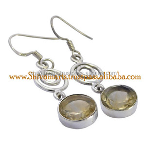 Prix de gros 925 Sterling Silver Fine Dangle Boucles d'oreilles faites à la main en citrine naturelle Fabricant de bijoux - Product Image 2