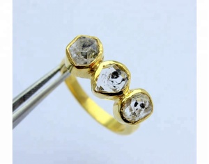 แหวนเงินแท้ 925 ชุบทองคำ 18K ประดับด้วยควอตซ์เฮอร์คิเมอร์ดิบ ราคาขายส่ง - Product Image 2