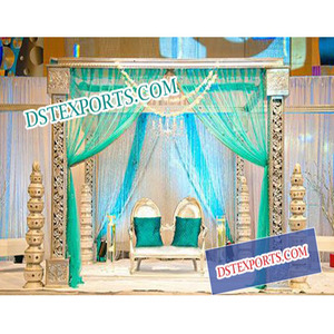 Mandap de madera tallada para bodas indias, Mandap de madera dorada tallada para bodas, Mandap de madera tallada elegante para bodas, Nueva York - Product Image 1