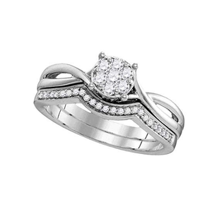Ensemble de bagues d'anniversaire en or blanc 14 carats avec diamants ronds véritables de 0,50 carat pour femmes |   Ensemble de bagues de fiançailles empilables pour mariage, cadeau - Product Image 1