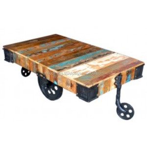 Table basse en bois prédécoupée pour charrette industrielle, Vintage, en forme de chariot - Product Image 1