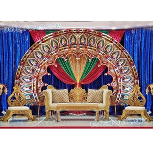 แผงงานแต่งงานแบบกึ่งรอบแผงงานแต่งงานแผงไฟเบอร์สไตล์อาร์คที่มีสีสันงานแต่งงานเวทีครึ่งดวงจันทร์นกยูงแผงงานแต่งงานที่มีสไตล์ - Product Image 1