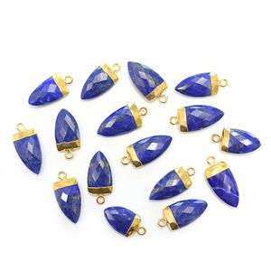 Lapis-lazuli de 19 à 21 mm avec bélière plaqué or, forme demi-marquise, pendentif pour la fabrication de bijoux - Product Image 4