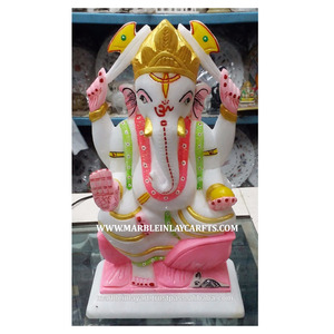 Statue de Lord Ganesha en marbre italien coloré - Product Image 1