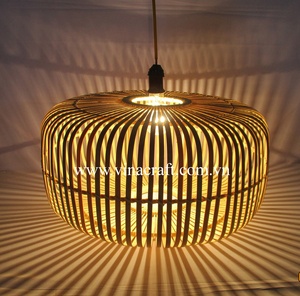 Classic Style Electric Hanging Bamboo Drum Lamp Shade Table Lamps E26 Natural Eco-Friendly <b>Lighting</b> Solution - Product Image 3
