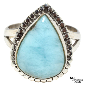 Anillos de Plata de Ley con Larimar de Corte Ovalado y Engaste de Bisel, Estilo Bohemio Plateado para Hombres, Mujeres y Unisex - Product Image 2
