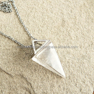 Customizable Vintage Style Stainless Steel Fashion <b>Jewelry</b> Clear Quartz Gemstone Pyramids Pendant & <b>Charms</b> - Product Image 1