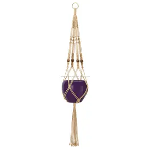 Colgador de macramé para plantas, soporte para plantas de yute y macramé de diseñador para interiores con cuentas, decoración de plantas, maceta colgante para decoración del hogar - Product Image 1