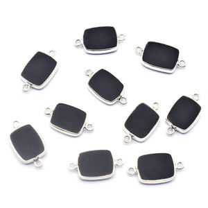 Black Onyx Rectangle Shape 925 Sterling Silver Bezel Silver Plated Connector Handmade <b>Jewelry</b> <b>Making</b> - Product Image 1